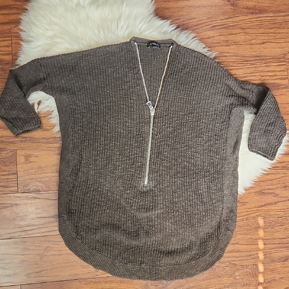 Express Tops - Dark Green 3/4 Zipper Front Chunky Knit Sweater